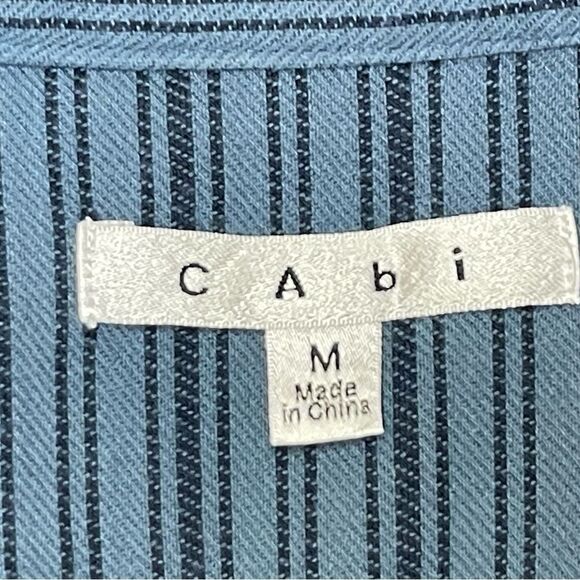 Cabi Womens Cascade Peplum Jacket Blue Pinstripe Waterfall Open Front Cotton M - Picture 5 of 7